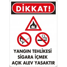Yangın Tehlikesi Sigara İçmek Açık Alev Yasaktır  Uyarı - İkaz Levhası