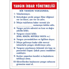 Yangın İhbar Yönetmeliği Uyarı - İkaz Levhası